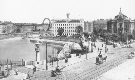 Rechts im Foto die Zentrale der Rettungsgesellschaft in der Radetzkystra�e um 1900, dahinter sieht man das Direktionsgeb�ude der DDSG