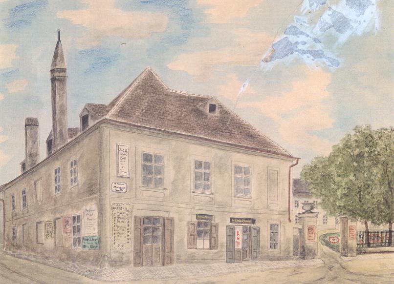 Das russische Dampfbad in der Marxergasse, Aquarell von Richard Friedl