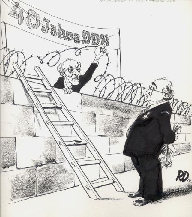 Dirr nannte diese Karikatur 1989 "40 Jahre DDR"