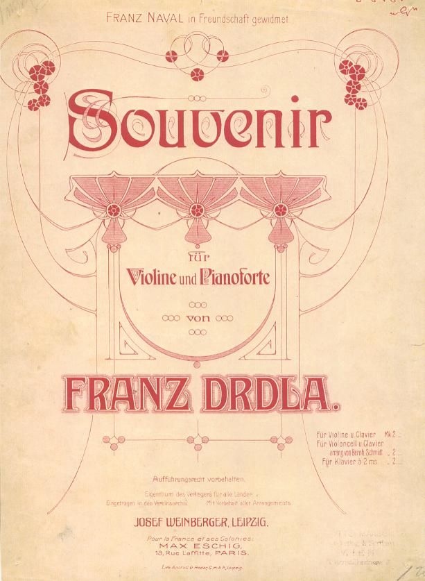 Deckblatt der Originalnoten von "Souvenir" f�r Violine und Pianoforte