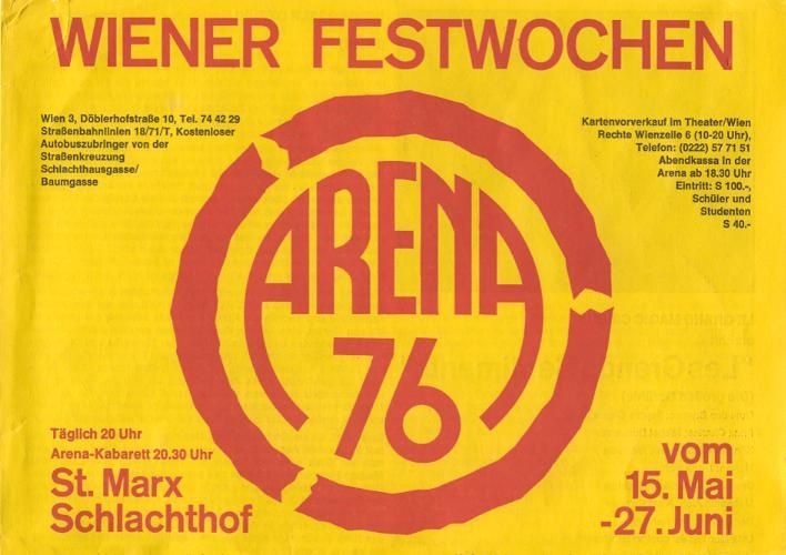 Programm der ARENA im Sommer 1976