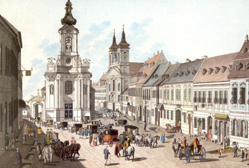 Die 1784 abgebrochene Friedhofskirche St. Niklas auf dem heutigen Platzl und die Rochuskirche, Johann Ziegler 1745