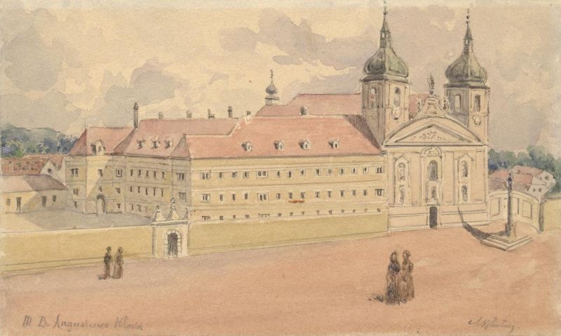 Rochuskirche und Augustinerkloster, Aquarell von Adolf Albin Blamauer