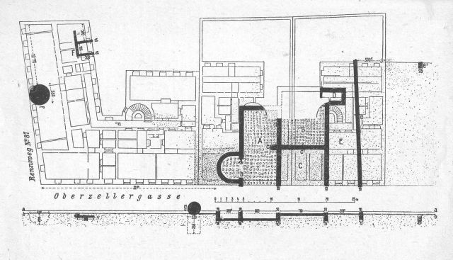 Lageplan der r�mischen Villa mit Fu�bodenheitung in der Oberzellergasse